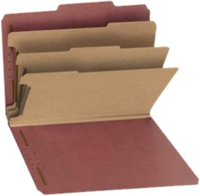 Smead 100% Recycled Pressboard Classification File Folder, 3 Dividers, 3" Expansion, Letter Size, Red, 10 per Box (14099) - Image 6