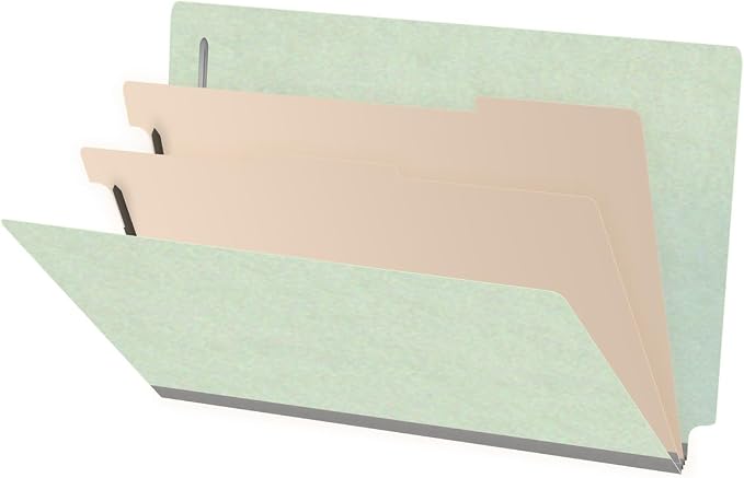 Ecom Folders End Tab Pressboard Classification Folders | Legal Size 25 Pt Stock with 2 Dividers and 2" Tyvek Expansion | Medical, Legal & Office Records Organizer | Pale Green, Box of 10 by Ecom+Folders