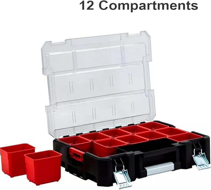 Deep Tray Organizer Box – Heavy-Duty Tool Storage Case with 15 Removable Cups – Hardware, Plumbing, Electrical Connector Container for Garage, Jobsite, or Workshop - Image 5