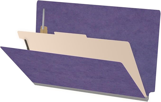 Ecom Folders Top Tab Pressboard Classification Folders | Legal Size 25 Pt Stock with 1 Divider | 2/5 Cut ROC Tab for Medical & Office Filing | 4 Filing Sections | Purple, Box of 10 by Ecom+Folders