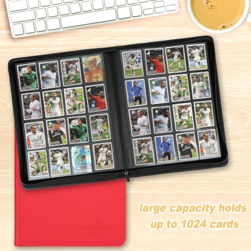 16-Pocket Business Card Binder holds 1024 Cards, Premium Diamond Texture PU Leather Name Card Holder Organizer with Zipper, Black Sleeves Side Loading Card Book for Collectors & Office(red) - Image 4