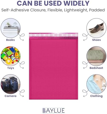 Hot Pink Bubble Mailers 10x13, Poly Padded Envelopes, 100 Pack Bulk - Image 5