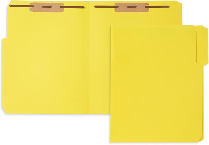 Blue Summit Supplies 50 Yellow Fastener File Folders, Letter, 2 Prong | Durable 11pt yellow paper, letter size, 1/3 cut reinforced tabs, bonded 2 prong fasteners, medical and office files by BlueSummitSupplies