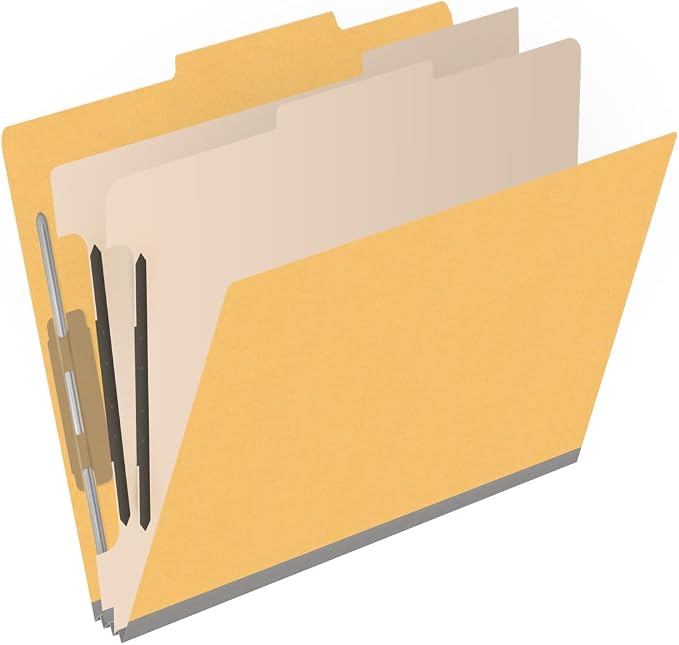 Heavy Duty End Tab Color Folders, 2/5 Cut ROC Top Tab, Letter Size, 2 Divider, Yellow (Box of 10) - Image 2