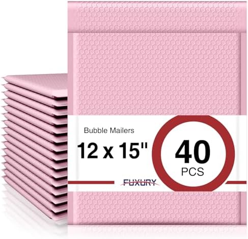 Fuxury 12x15 Bubble Mailers 40 Pack Light Pink Padded Envelopes by Fuxury