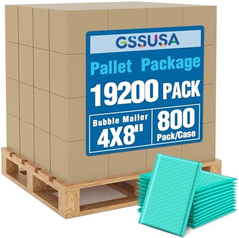 GSSUSA Teal Bubble Mailers 4x8 Padded Envelopes 19200 Pack, 1Pallet by GSSUSA