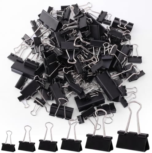 Jetec 200 Pcs Black Mixed Sizes Binder Clip Paper Clamp Metal Paper Clip by Jetec
