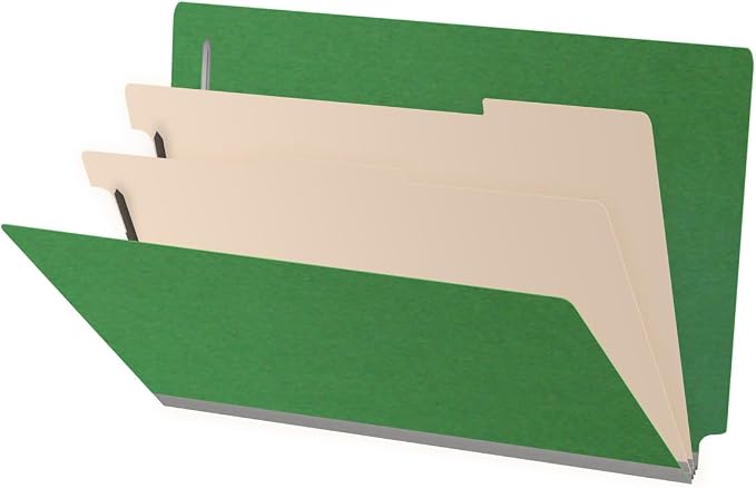 Ecom Folders End Tab Pressboard Classification Folders | Legal Size 25 Pt Stock with 2 Dividers and 2" Tyvek Expansion | Medical, Legal & Office Records Organizer | Moss Green, Box of 10 by Ecom+Folders