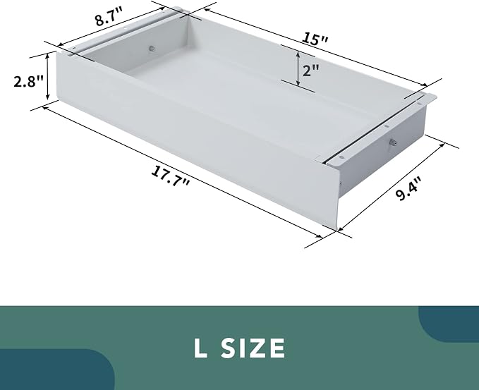 FLEXISPOT Under Desk Drawer, Steel Drawer for Desk Slide-out, Under table Mounted Drawer, Standing Workstation Storage Attachment for Office Home - 17.7” Width, White - Image 5