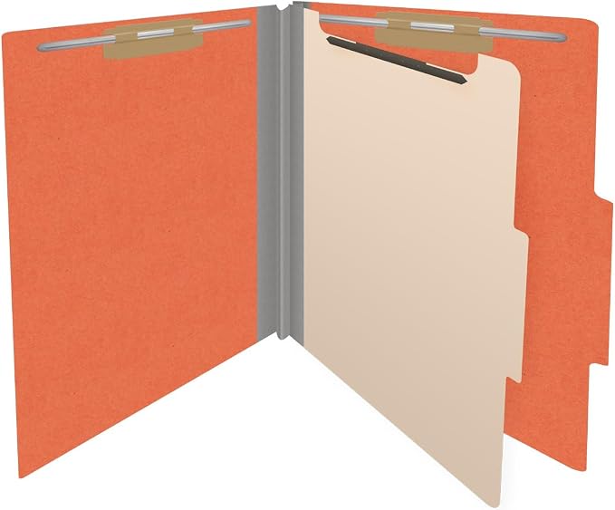 Heavy Duty End Tab Color Folders, 2/5 Cut ROC Top Tab, Letter Size, 1 Divider, Orange (Box of 10) - Image 4