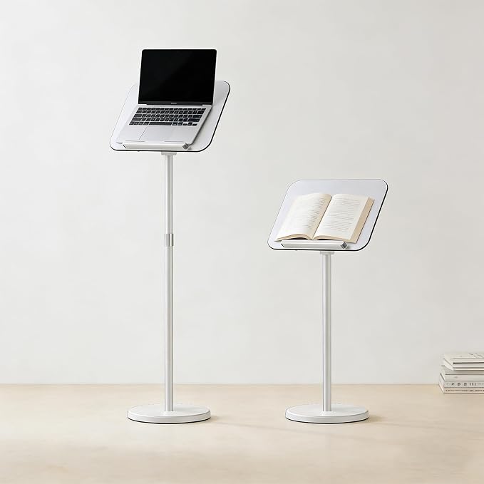 Floor Standing Book Stand, Adjustable Height and Angle Multifunctional Standing Reading Stand, Metal Material Music Sheet Stand, Support for Reading, Podiums(White) by Unknown