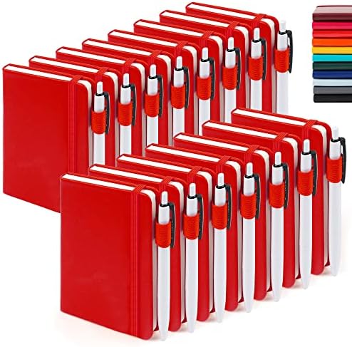 feela 15 Pack Pocket Small Notebooks Bulk, Mini Cute Notepads Hardcover College Ruled Lined Journals with Pen Holder for School Business Memos, with 15 Black Pens, 3.5”x 5.5”, A6, Red by feela