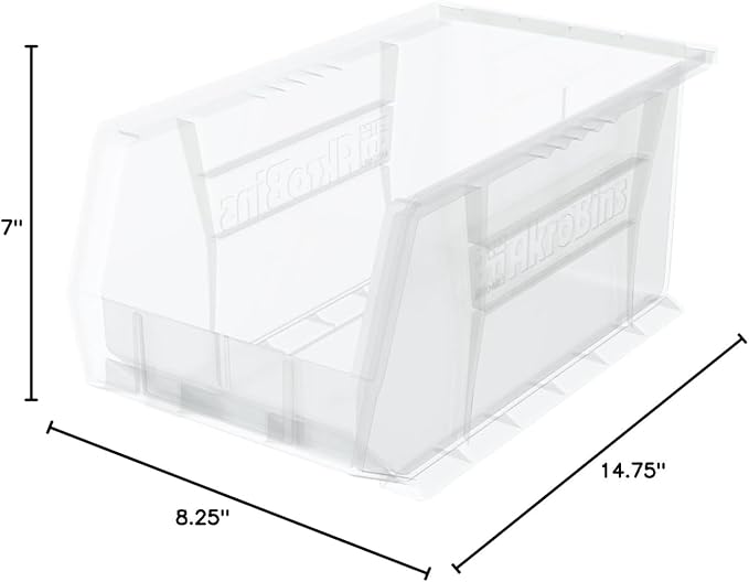 Akro-Mils 30240 AkroBins Plastic Storage Bins, 15"x8"x7", Clear, 12-Pack | Space-Saving Stackable Bins for Garage, Pantry, Craft Organization - Image 13