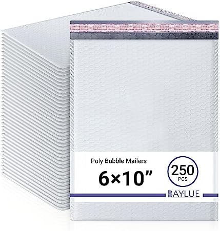 Bubble Mailers 6x10, Self Seal Poly Padded Envelopes #0, 250 Pack Bulk by BAYLUE
