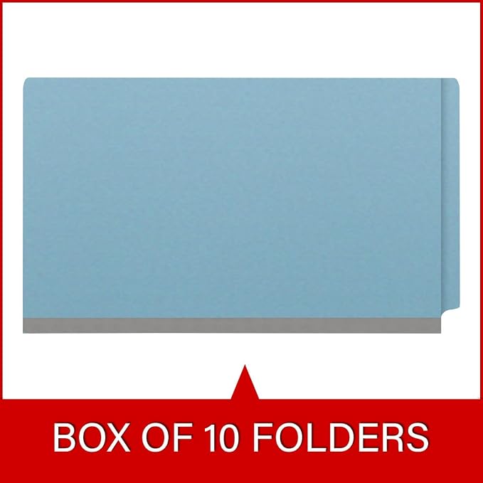 Ecom Folders End Tab Pressboard Classification Folders | Legal Size 25 Pt Type III Stock with 3 Dividers & 3" Tyvek Expansion | 2 Fasteners Pos 1 & 3 for Medical & Office Docs | Blue, Box of 10 - Image 6