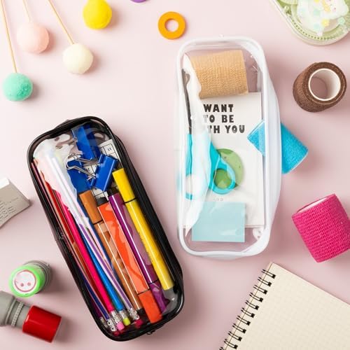 Fainne 50 Pcs Clear Pencil Pouch Bulk 7.87x1.38 Zipper Bag, Black, White - Image 5
