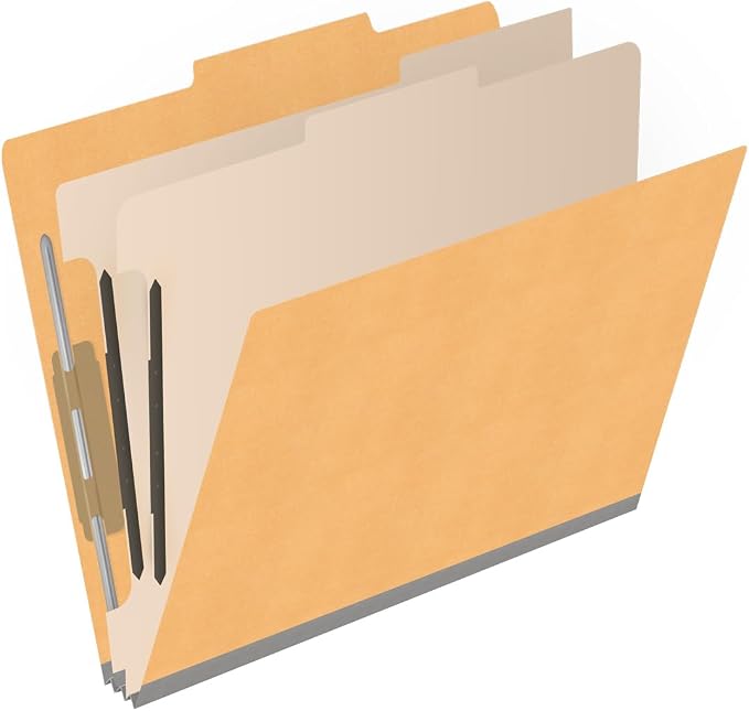 Heavy Duty End Tab Color Folders, 2/5 Cut ROC Top Tab, Letter Size, 2 Divider, Gold (Box of 10) - Image 2