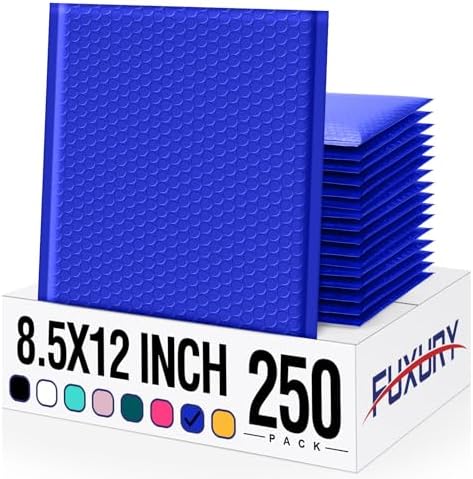 Fuxury Bubble Mailers Bulk 8.5x12" 250 Pack Royal Blue Padded Envelopes by Fuxury
