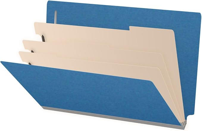 Ecom Folders End Tab Pressboard Classification Folders | Legal Size 25 Pt Type III Stock with 3 Dividers & 3" Tyvek Expansion | 2 Fasteners Pos 1 & 3 for Medical & Office Docs | Royal Blue, Box of 10 by Ecom+Folders