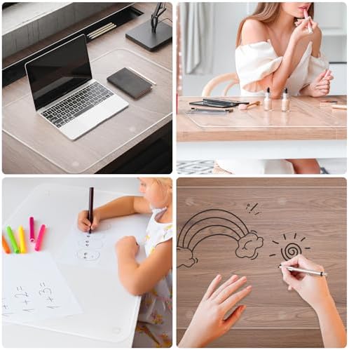 JAMBALAY Tempered Glass Desk Pad to Protect Desk, 32" x 20" Office Desk Pad for Keyboard and Computer Monitor, Clear Desk Protector Pad, Clear Desk Mat for Desktop Dry Erase - Image 7