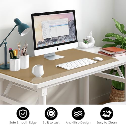 VASUHOME 32" x 20" Brown Tempered Glass Desk Mat with Beveled Edge - Ergonomic Desk Protector, Dry Erase Surface, Ideal Table Top Protector for Home & Office - Image 4