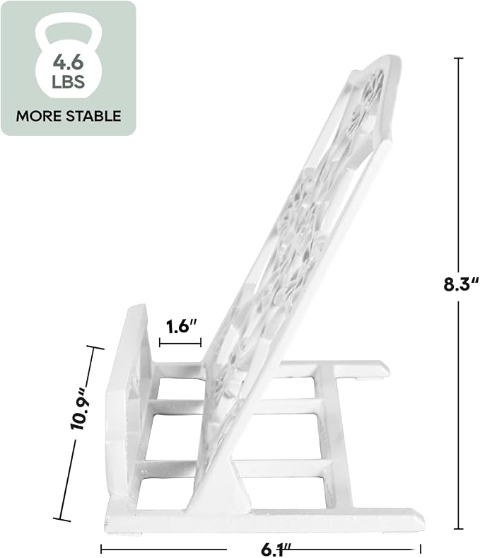 JOGREFUL Cast Iron Cookbook Stand, Kitchen Recipe Holder Medallion White | Heavy-Duty Book Vintage Holder, Reading Rest Holder for Easel/Counter/Books/Magazine/iPad/Bible - Image 2