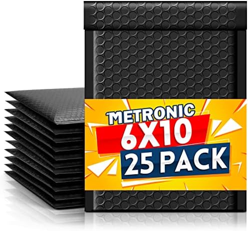 Metronic Black Bubble Mailers 6x10 Inch 25 Pack Padded Envelopes #0 by METRONIC