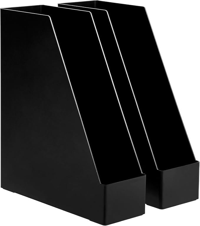 Amazon Basics Plastic Desk Organizer Magazine Rack and File Holder, Black, 2-Pack by AmazonBasics