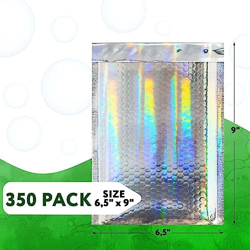 Metallic Bubble Mailers, Hologram Glossy Padded Envelopes 6.5 x 9 Inches, Cushion Bubble Shipping Bags, Self Seal Mailing Envelopes, Pack of 350 - Image 2