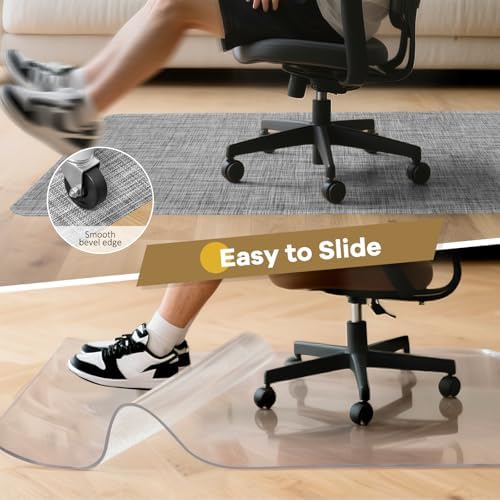 BesWin Large Office Chair Mat for Hardwood Floor, 48" x 60" Desk Floor Mat for Rolling Chair and Computer Desk, Heavy Duty PVC Floor Protector Rug for Home Office, Grey - Image 2