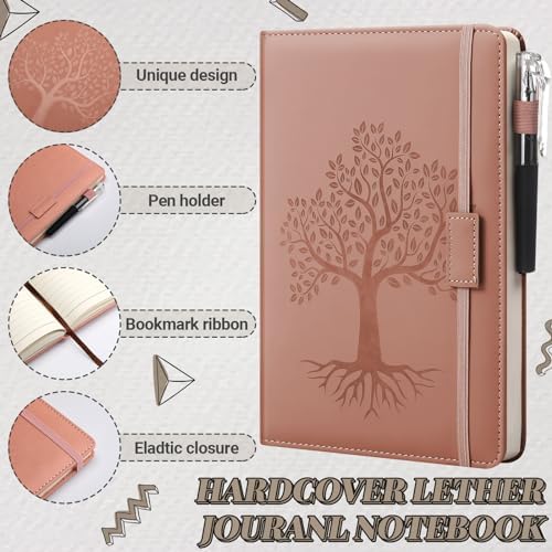 Estune 10 Pack Lined Journal Notebook A5 Tree of Life Hardcover Leather Journal with 10 Pen, College Ruled Notebook for Travel, Business, Work, Office, School Note Taking Diary(Elegant Color) - Image 3