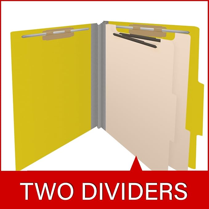 25 Pt. Pressboard Classification Folders, 2/5 Cut ROC Top Tab, Letter Size, 2 Dividers, Yellow (Box of 10) - Image 8