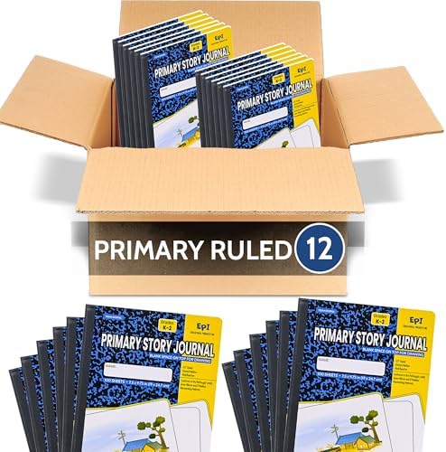 12 Pack - EPI Primary Ruled Composition Notebook Black - 200 Pages (100 Sheets), 9-3/4 x 7-½ - Classroom Back to School Supplies, Heavy Duty, Durable Hardcover Office Notebooks, Sewn by EPI