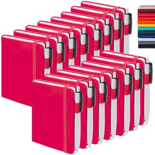 feela 15 Pack Pocket Small Notebooks Bulk, Mini Cute Memo Notepads Hardcover College Ruled Lined Journals with Pen Holder for Women Girls Office School, with 15 Black Pens, 3.5”x 5.5”, A6, Berry by feela