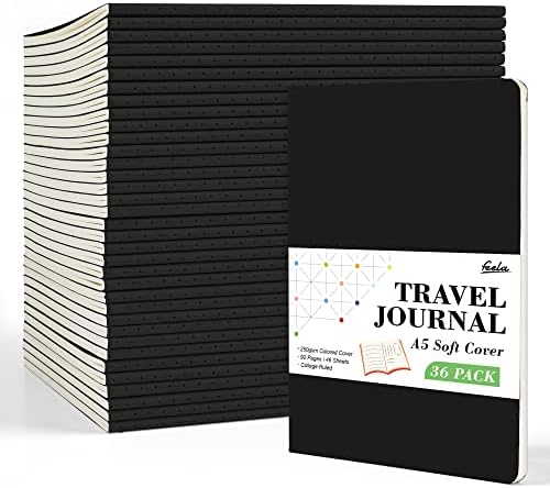 feela 36 Pack Soft Cover Journal Bulk, Lined Blank Travel Journal for Women Men Writing, Notebooks College Ruled for Work, Note Taking Notebook School Business Supplies, 8.2” x 5.5”, A5, Black by feela