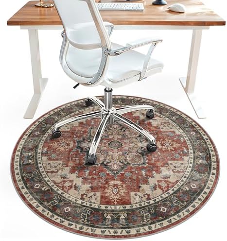 4FT Round Office Chair Mat for Hardwood Floor, Non-Slip Washable Annatto by BESBLEE
