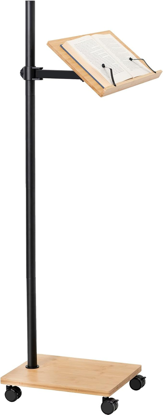 VIVO Mobile 16 inch Mobile Podium Reading Stand, Portable Rolling Book Holder, Real Bamboo Surfaces and Black Pole, CART-BK01B by Unknown