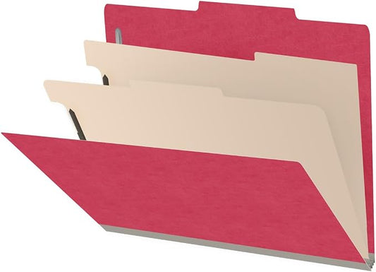 Heavy Duty End Tab Color Folders, 2/5 Cut ROC Top Tab, Letter Size, 2 Divider, Red (Box of 10) by Ecom+Folders