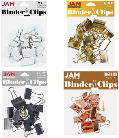 JAM PAPER Colorful Binder Clips Assortment - Medium - 1 1/4 Inch (32 mm) - Assorted Business Colors - 60 Binderclips/Pack by JAMPaper