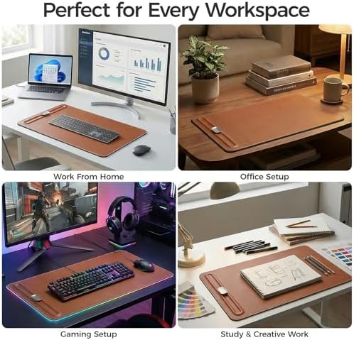 Desk Mat – Double-Sided Vegan Leather & Felt | Built-In Magnetic Cable Organizer & File Storage | Premium Workspace Pad for Office, Gaming & Creative Professionals-（Brown） - Image 6