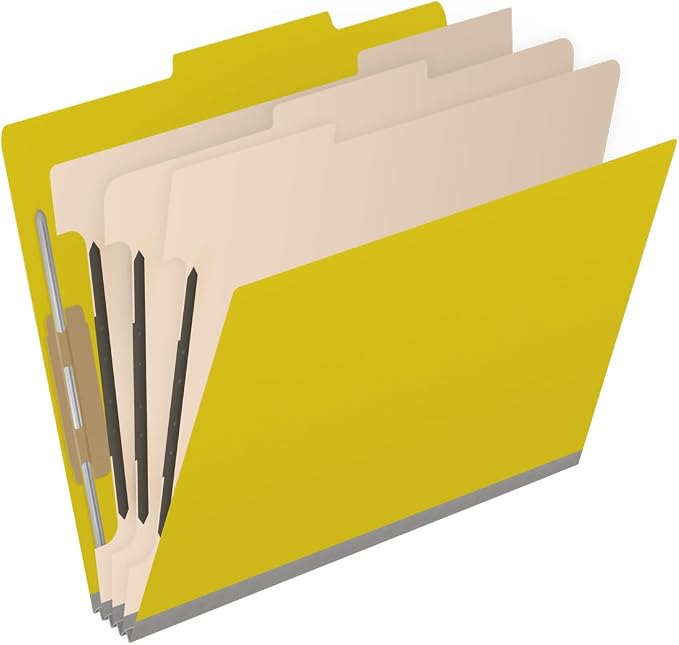 25 Pt. Pressboard Classification Folders, 2/5 Cut ROC Top Tab, Letter Size, 3 Dividers, Yellow (Box of 10) - Image 2