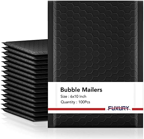 Fuxury Bubble Mailers 6x10" 100Pack Black Padded Envelopes Usable Size 6x9" by Fuxury