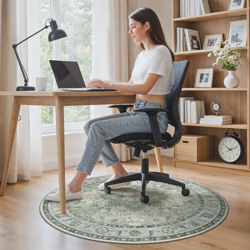 5FT Round Office Chair Mat for Hardwood Floor, Non-Slip Washable Green - Image 2