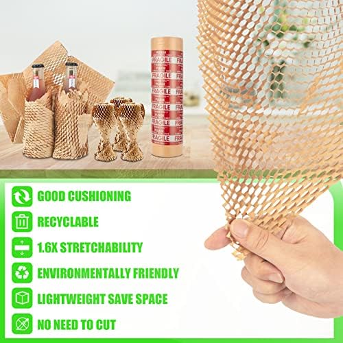 Honeycomb Packing Paper, MINHAO 15"x100ft Eco Friendly Packing Paper for Moving Recyclable Honeycomb Paper Moving Supplies Bubble Paper Wrapping Protective Roll, With 36 Fragile Sticker Labels - Image 2
