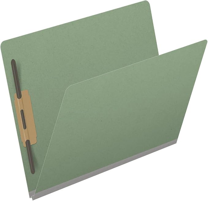 End Tab Pressboard Folders, Letter Size, 2" exp, Fasteners Pos #1 & #3, Green (Box of 25) - Image 2
