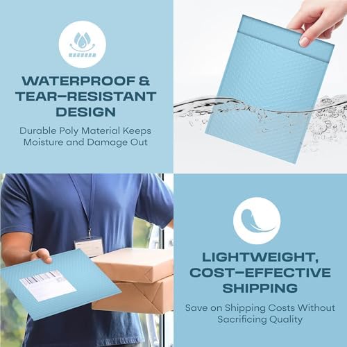 Light Blue Bubble Mailers 8.5x12 Poly Padded Envelopes #2, 100 Pack - Image 6