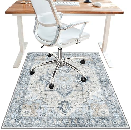 48"x72" Office Chair Mat for Hardwood Floor, Non-Slip Washable Blue by BESBLEE