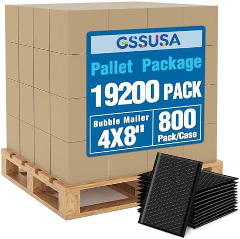 GSSUSA Black Bubble Mailers 4x8 Padded Envelopes 19200 Pack, 1Pallet by GSSUSA