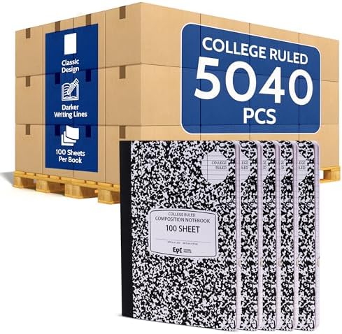 5040 Pack (Pallet) EPI College Ruled Composition Notebook Bulk, 200 pages (100 Sheets), 9-3/4 x 7-1/2, Black Marble, Bulk School Supplies, Heavy Duty, Durable Office Notebooks, Sturdy Sewn Binding by EPI