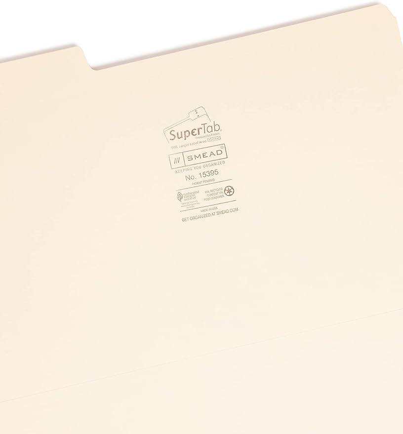 Smead SuperTab File Folder, Oversized Reinforced 1/3-cut Tab, Guide Height, Legal Size, Manila, 100 Per Box (15395) - Image 5